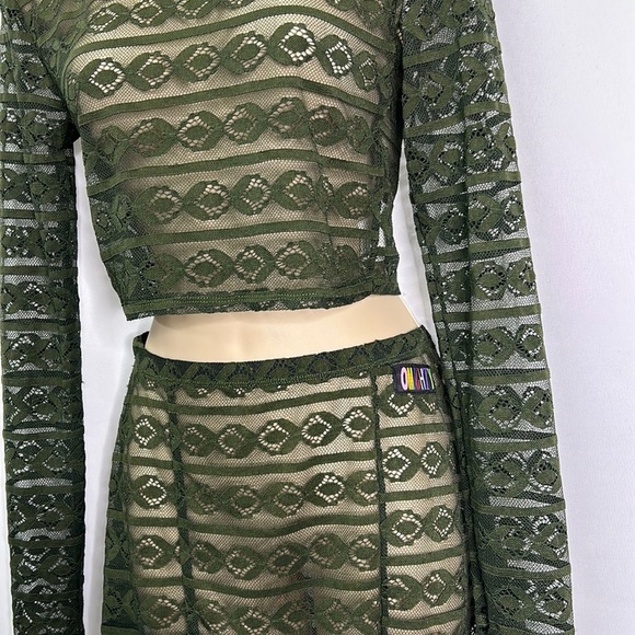 Omighty sheer mesh lace long sleeve crop top skirt two piece party duo - Picture 3 of 6